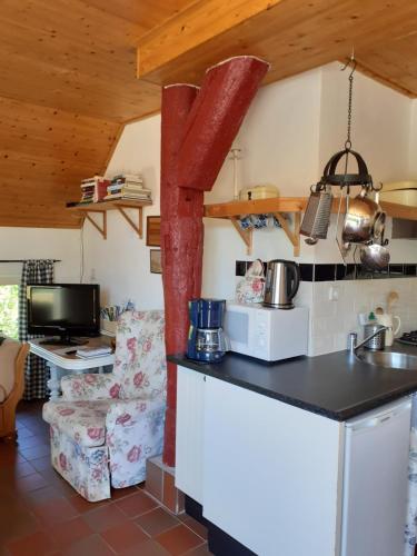 a kitchen with a counter top in a room at Boerderij de Breken in Heerde