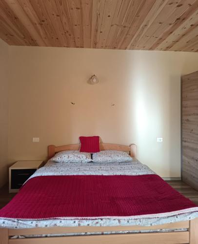 a bedroom with a large bed with a red blanket at Mona apartman in Žabljak