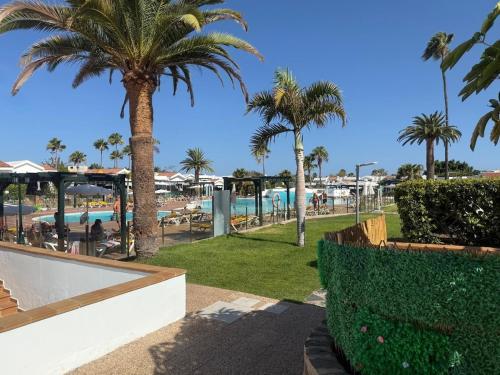 een resort met palmbomen en een zwembad bij Europe Sun Bungalow in Maspalomas