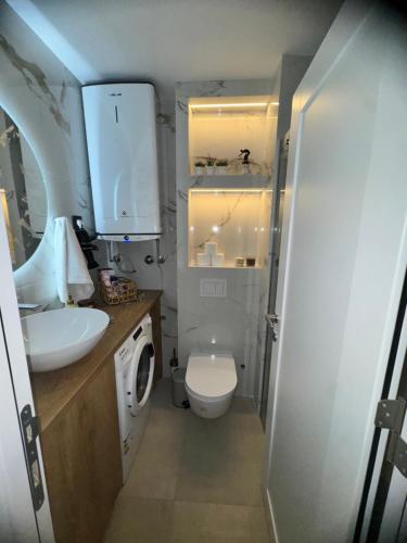 a small bathroom with a toilet and a sink at Fairy tale apartment 9 in Voždovac