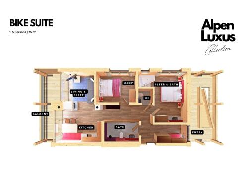 a floor plan of a house with labels at SportLodge BIKE SUITE - AlpenLuxus Collection in Kleinboden