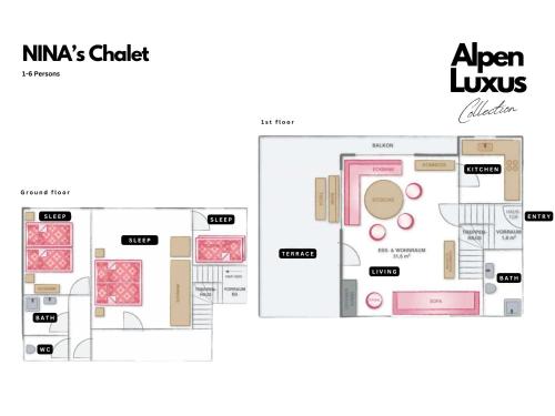a floor plan of an apartment with a basketball hoop at NINA's Chalet - AlpenLuxus Collection in Reith im Alpbachtal