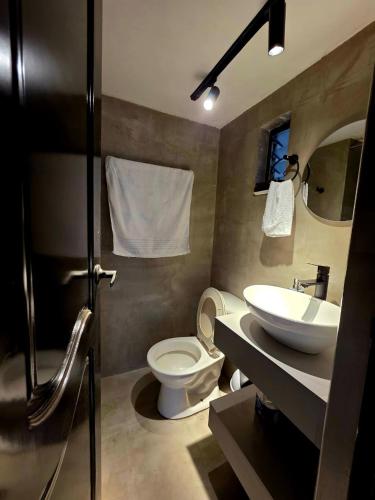 a bathroom with a toilet and a sink at Studio Norte Tunja Moderno y acogedor in Tunja