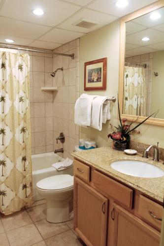 a bathroom with a sink and a toilet and a shower at AEI at Kaanapali Shores in Lahaina
