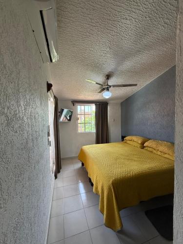 a bedroom with two beds and a ceiling fan at Casa Morroken Ixtapa con Alberca in Ixtapa