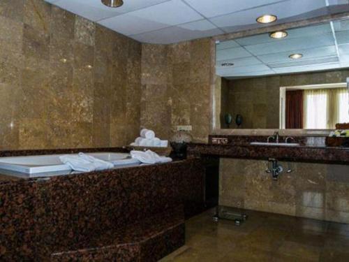a bathroom with a tub and a large mirror at Hotel Honduras Maya in Tegucigalpa
