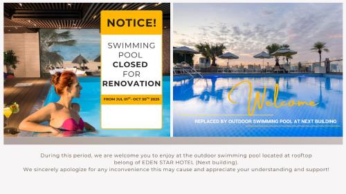 a flyer for a resort swimming pool closed for removal at Harmony Saigon Hotel & Spa in Ho Chi Minh City