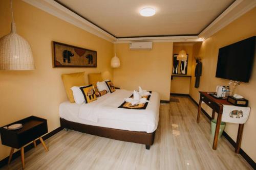 a hotel room with a bed and a desk at Keep Diving Resort Bohol in Panglao
