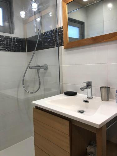 łazienka z umywalką i prysznicem w obiekcie Viking 10 w mieście Clusaz