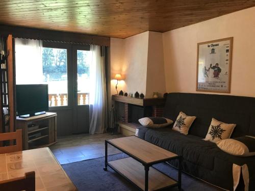 salon z kanapą i telewizorem w obiekcie Week-end 31 w mieście Clusaz