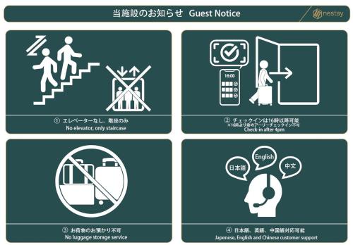 a set of signs for different types of street signs at nestay villa tokyo oyama in Tokyo