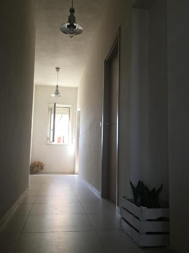 a hallway with a door and a window and a plant at B&B La Via di Casa in San Leone