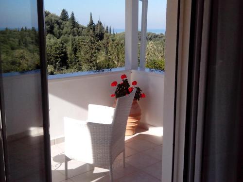 a balcony with a vase with flowers on it at Villa Fedrita in Acharavi
