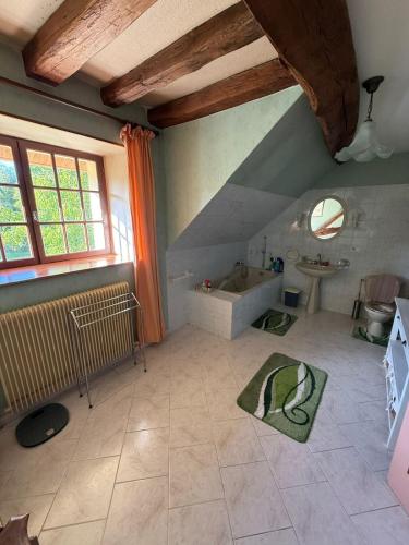 a large bathroom with a tub and a sink at Chez les Loulous in Chailly-sur-Armançon