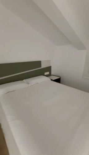 a white bed with a green headboard in a room at Apartamento BANDERILLAS - Hotel Ruta del Segur in Pontones