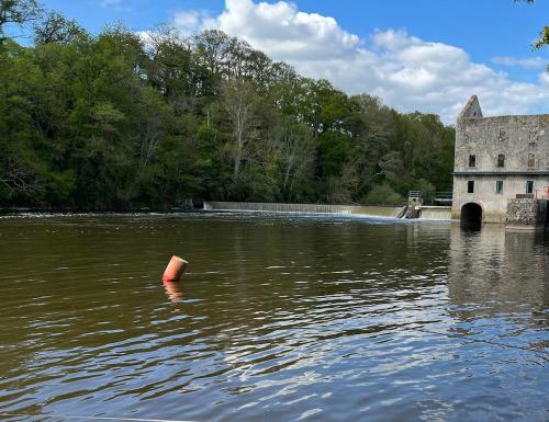 CommerにあるGîte du Moulinの建物の前の水中の赤いブイ