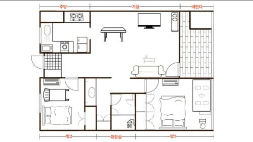 a drawing of a floor plan of a house at 부산해운대바다품 in Busan