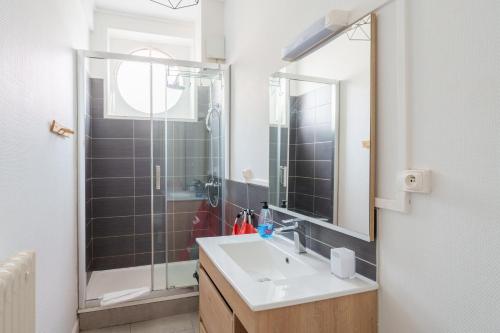 Un baño con lavabo y ducha en Hortensia - Pause nancéienne, en Vandoeuvre-lès-Nancy