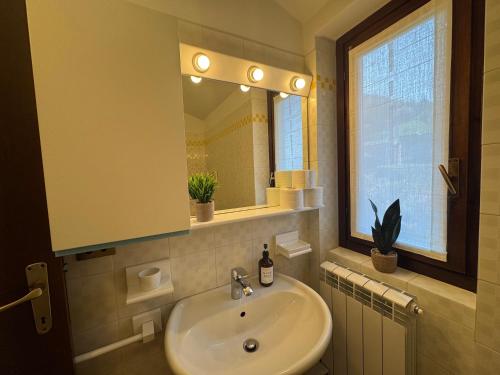 a bathroom with a sink and a mirror at Grigna Roberta s Lodge - Wi-Fi Gratuito in Civenna