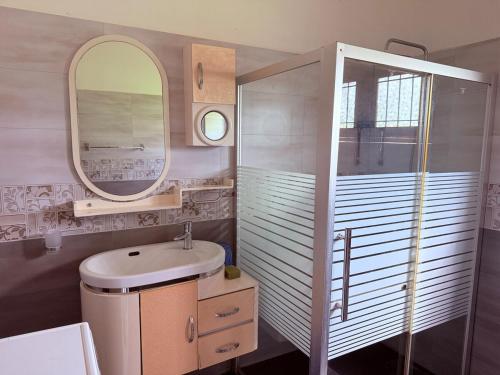 a bathroom with a sink and a mirror at Transit villa 10 minutes drive from the Airport in Katunayake