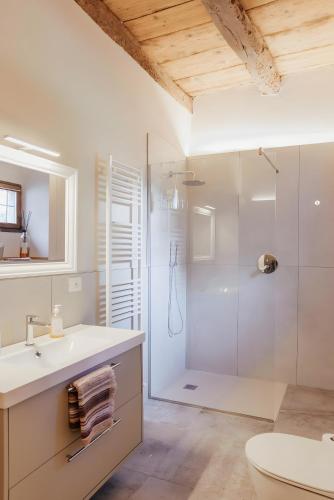 a bathroom with a shower and a sink and a toilet at La Cocca Home in Bellinzago Novarese