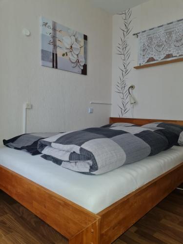 Un pat sau paturi într-o cameră la Ferienwohnung Berghexe 438 mit Pool & Sauna in Hohegeiß-Braunlage