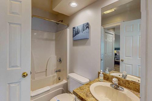 a bathroom with a sink and a toilet and a tub at Northridge Retreat in Tannersville