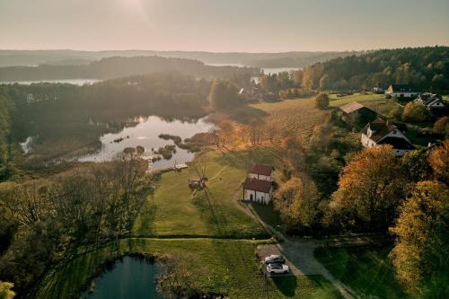 an aerial view of a house and a lake at Swobodna 6 in Swobodna