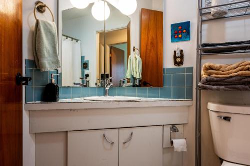 a bathroom with a sink and a mirror at Three Bedroom Cabin in Nashville