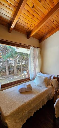 a bedroom with a large bed with a window at Casa Pier Giorgio Bella Vista in El Chalten