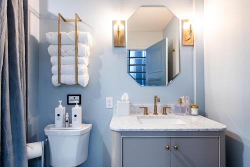 a bathroom with a sink and a mirror at Hollyhock Suite 506 in Louisville
