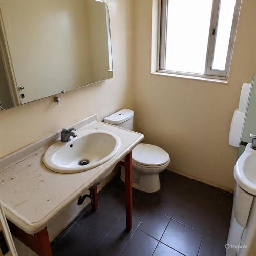a bathroom with a sink and a toilet and a mirror at Hotel Q victoria palace #tajmahal corridor & hotel lane in Agra