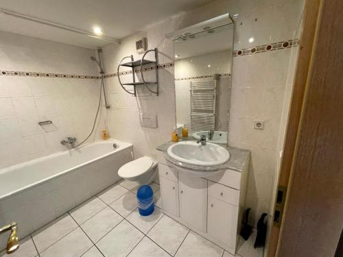 a bathroom with a sink and a tub and a toilet at Deutscher Hof in Plauen