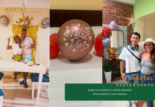 a collage of photos with a table and a balloon at Hostal Cartagonova - Habitaciones privadas y amplias cerca a zonas turísticas in Cartagena de Indias