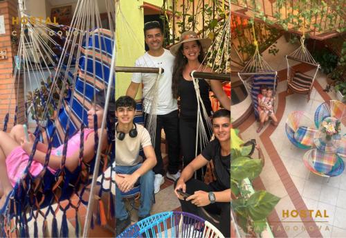 a family posing for a picture on a swing at Hostal Cartagonova - Habitaciones privadas y amplias cerca a zonas turísticas in Cartagena de Indias