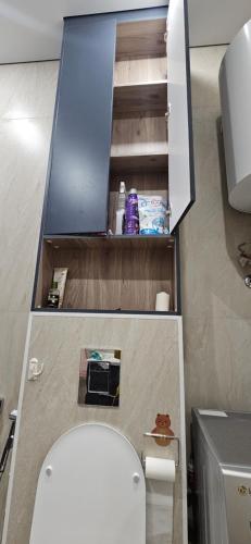 a small bathroom with a toilet and a sink at Сдаётся квартира для иностранцев in Taraz