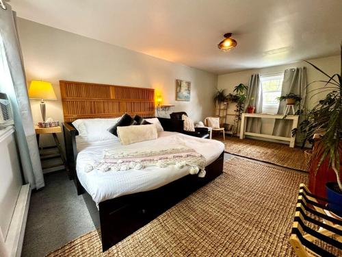 ein Schlafzimmer mit einem großen Bett in einem Zimmer in der Unterkunft NookSide Nest Upstairs 2bedroom Suite King, Queen Kitchenette, Parking in Carleton Place
