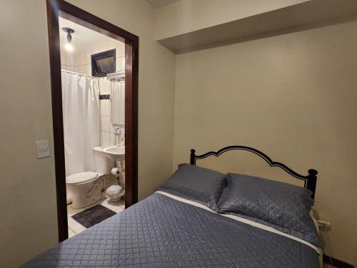 巴西利亚Seu espaço em Brasília的一间带床的卧室和一间浴室