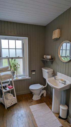 a bathroom with a toilet and a sink and a window at 1780 Green Street in Dingle