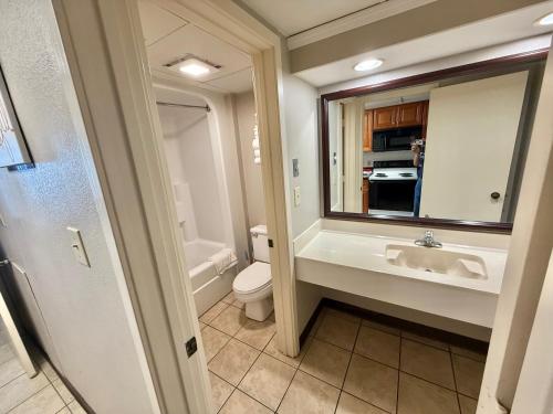 um banheiro com pia e vaso sanitário em Landmark resort em Myrtle Beach