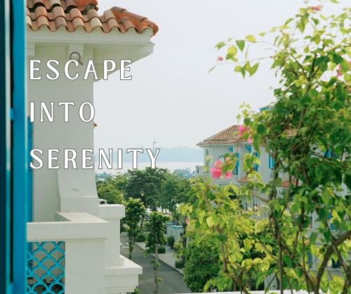 a view from the balcony of a building with the words escape into eternity at Ha Long 6BRS Beach Villa With Pool, Jacuzzi and Sauna in Ha Long