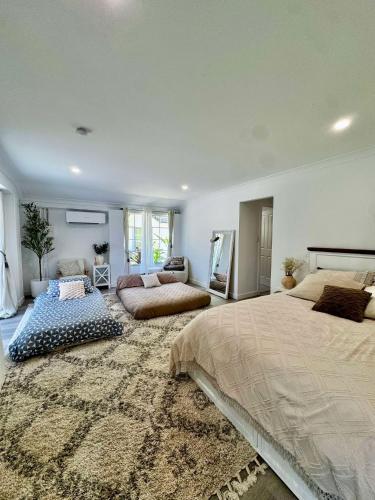 a large bedroom with two beds and a rug at Hinterland Heights in Canungra