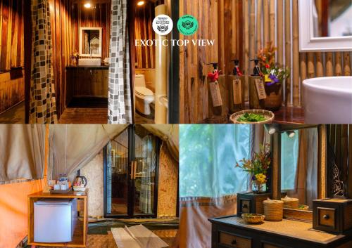 a bathroom with a sink and a tv in a room at Khaosok Boutique Camps in Ban Bang Thong