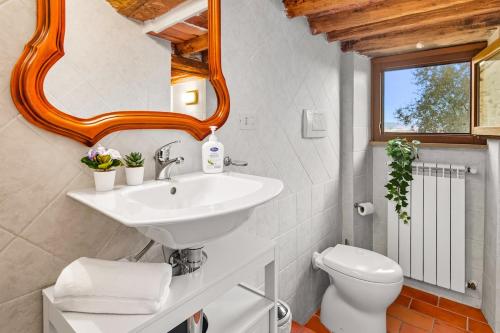 a bathroom with a sink and a mirror and a toilet at Casa Chopin - ToscanaOneHH in Laiatico