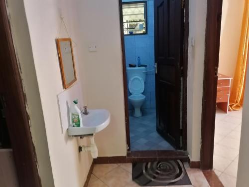 a bathroom with a toilet and a sink at La Grande Cosy 1 Bedroom Ensuite Mtwapa in Mtwapa