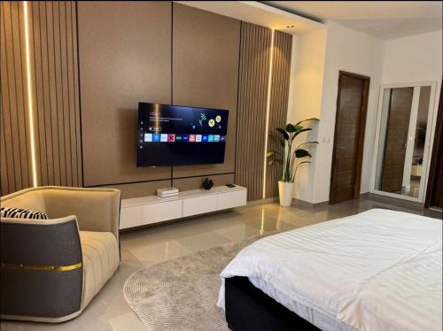 TV a/nebo společenská místnost v ubytování Luxury three bedroom with Pool, Gym, Ocean view in Banana Island