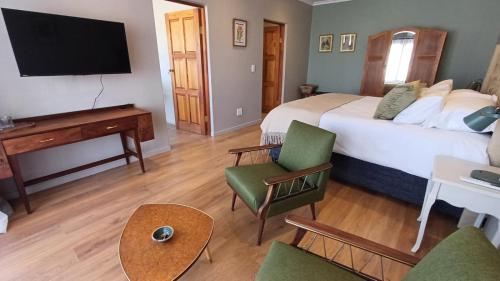Una habitación de hotel con una cama y un televisor de pantalla plana. en The Royal Hilltop, en Riebeek-Kasteel