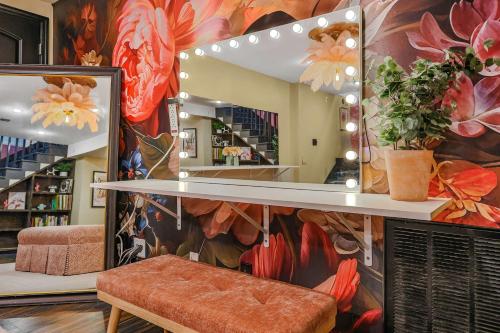 a dressing room with a mirror and a bench at Bachelorette Retreat in Nashville in Providence