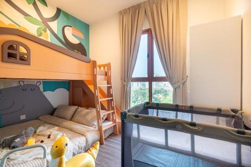a childs bedroom with a bunk bed and a ladder at BUKIT JALIL Cute Coffee House Vibes KIDS Room in Kuala Lumpur