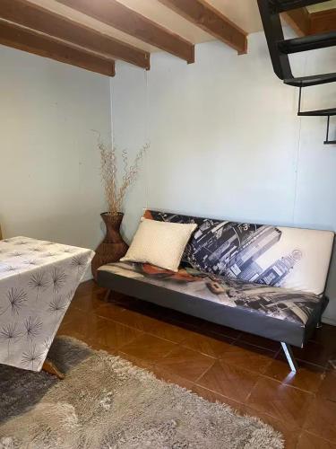 a couch in the corner of a room at Cabañas Casa Blanca in Valdivia